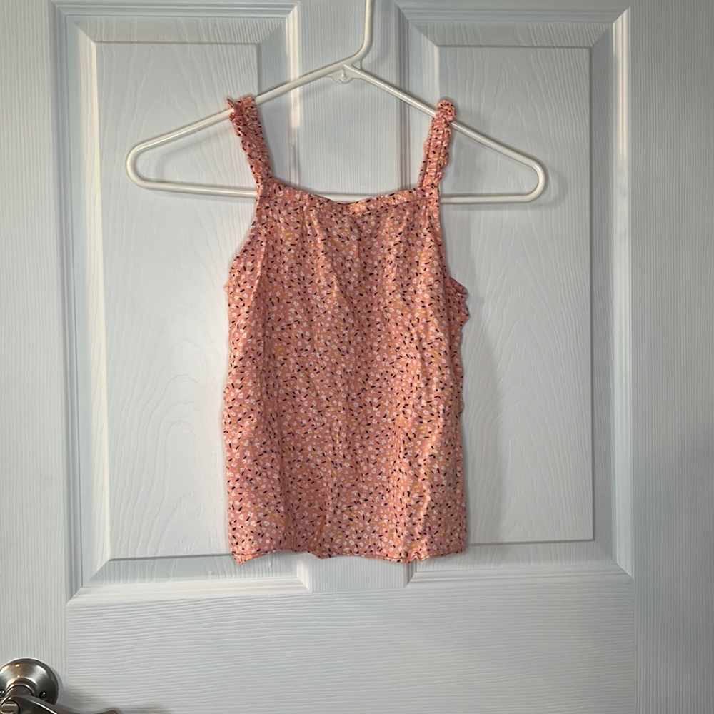 Old Navy Girls Pink Floral Ruffle Tank Top M8